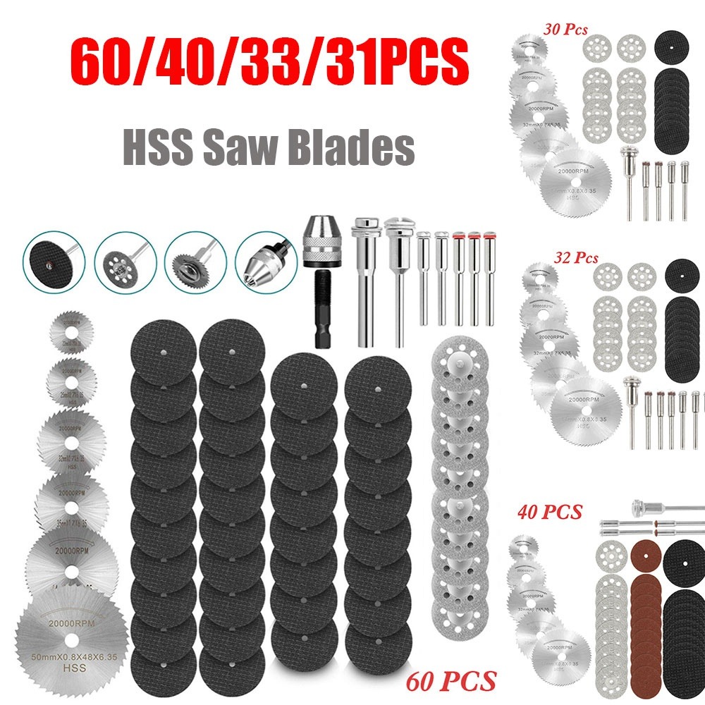 Cordless Rotary Tool Kit Accessories - 60/40/32/30/12/7/6 Stück Diamant-Trennscheiben Metall-Sägeblatt-Set HSS Mini-Kreissägeblätter